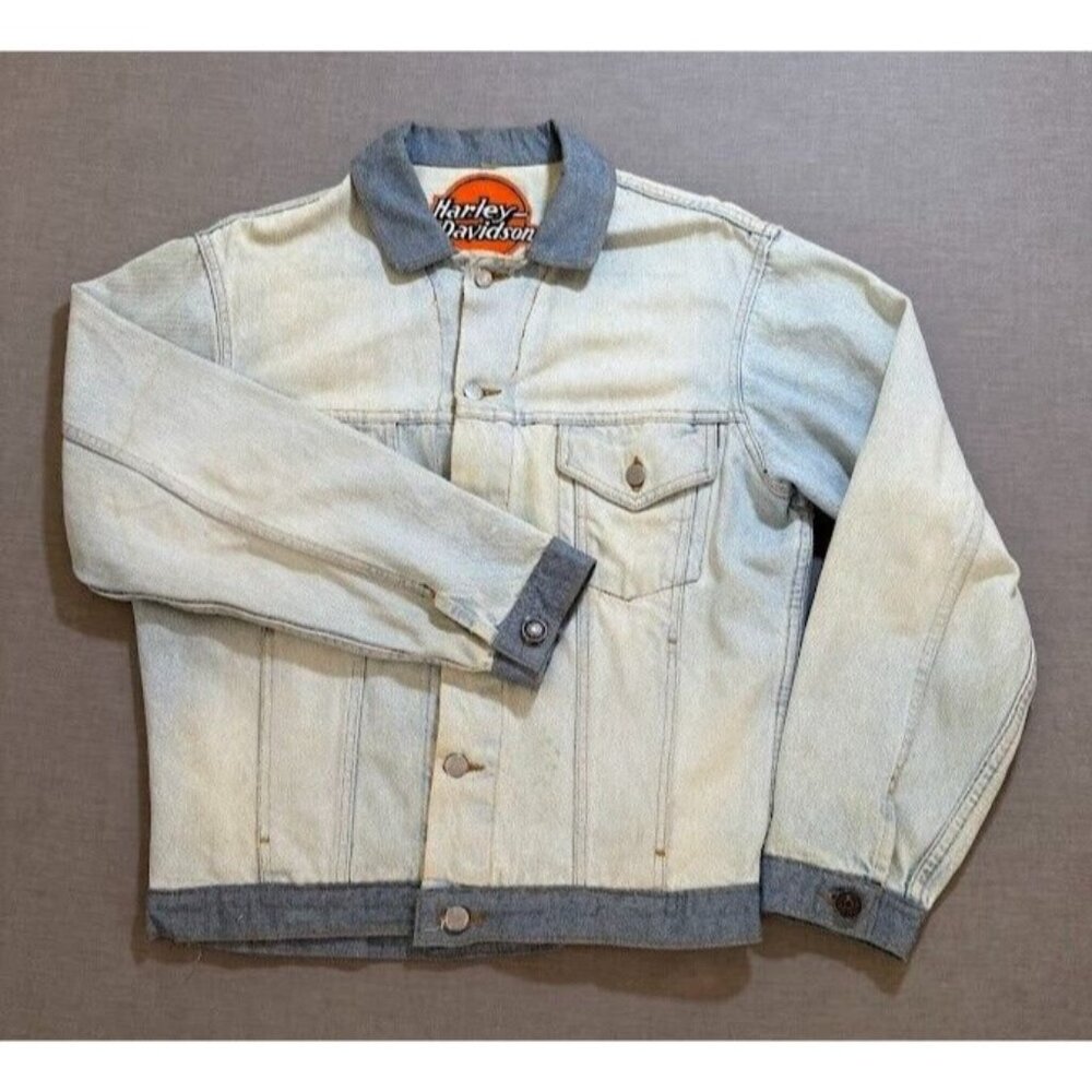 Harley-Davidson Eagles Landed Jacket Mens M Blue‎ Denim Button Long Sleeve